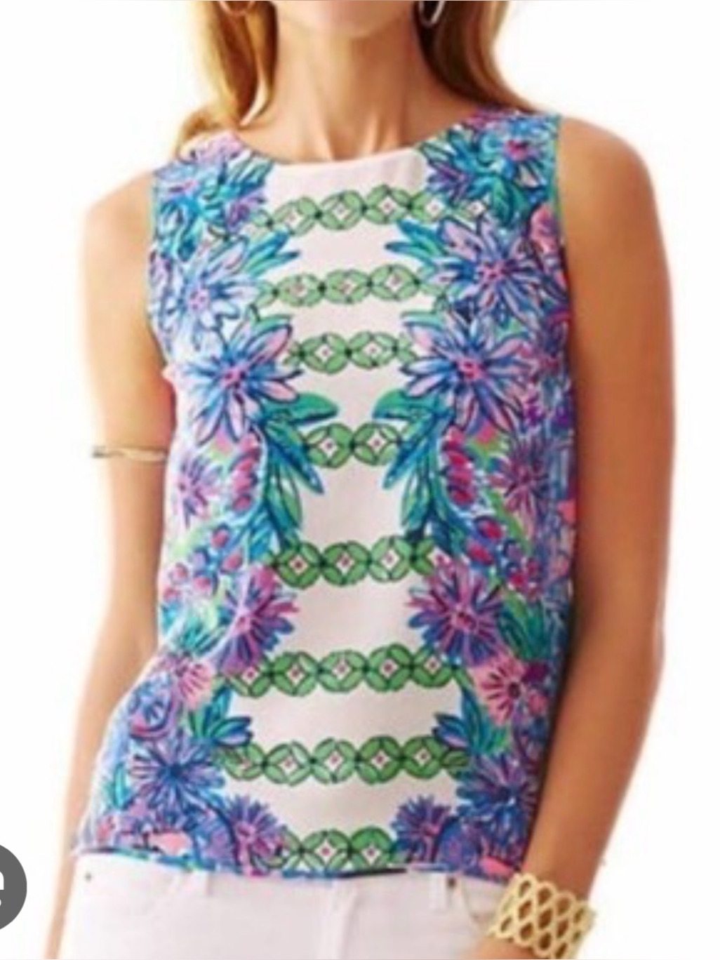 Lilly Pulitzer Iona Silk Top Sleeveless Resort White Crossed Lions Engineered Xs
